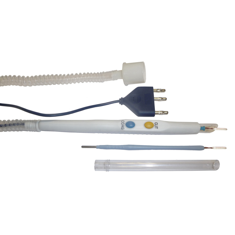 Penna per elettrobisturi con elettrodo a coltello, sistema di aspirazione a vuoto e spina Valleylab Penna per elettrobisturi con elettrodo a coltello, sistema di aspirazione a vuoto e spina Valleylab